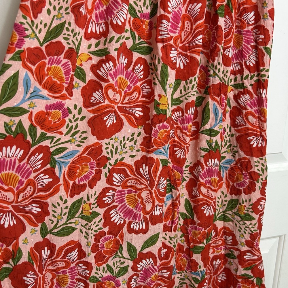 Rachel Zoe Smocked Waist Midi Skirt Women's Large Boho Beach Resort Red Floral - Picture 5 of 11
